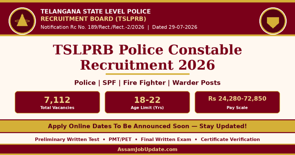 TSLPRB Police Constable Recruitment 2026 notification for 7112 vacancies