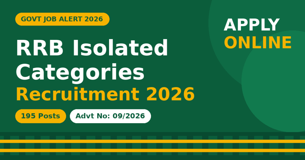 RRB Isolated Categories Recruitment 2026 - 195 Posts Apply Online